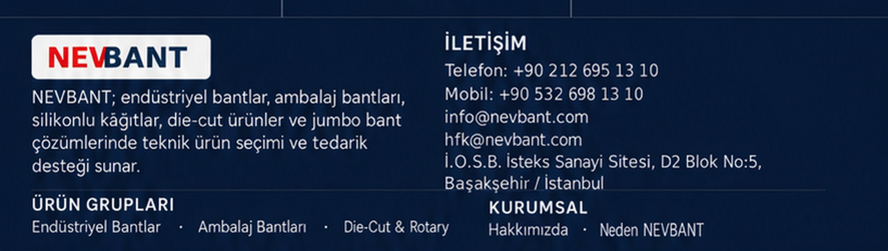 NEVBANT iletişim ve site bilgileri